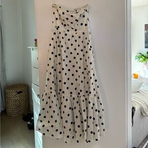 Cream and Black Polka Dot Strapless Midi Sundress